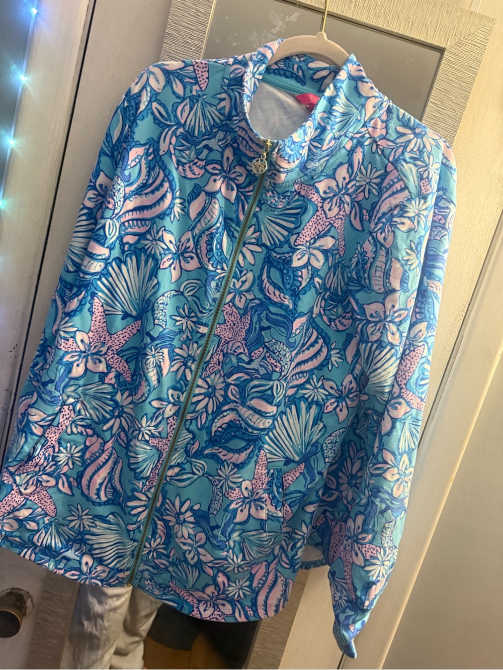Lilly Pulitzer Aqua and Pink Floral Zip Hoodie